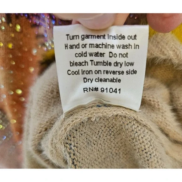 Talk of the Walk Womens L Patchwork Colorblock Knit Sweater Boho Artisan Sparkle - Picture 8 of 13